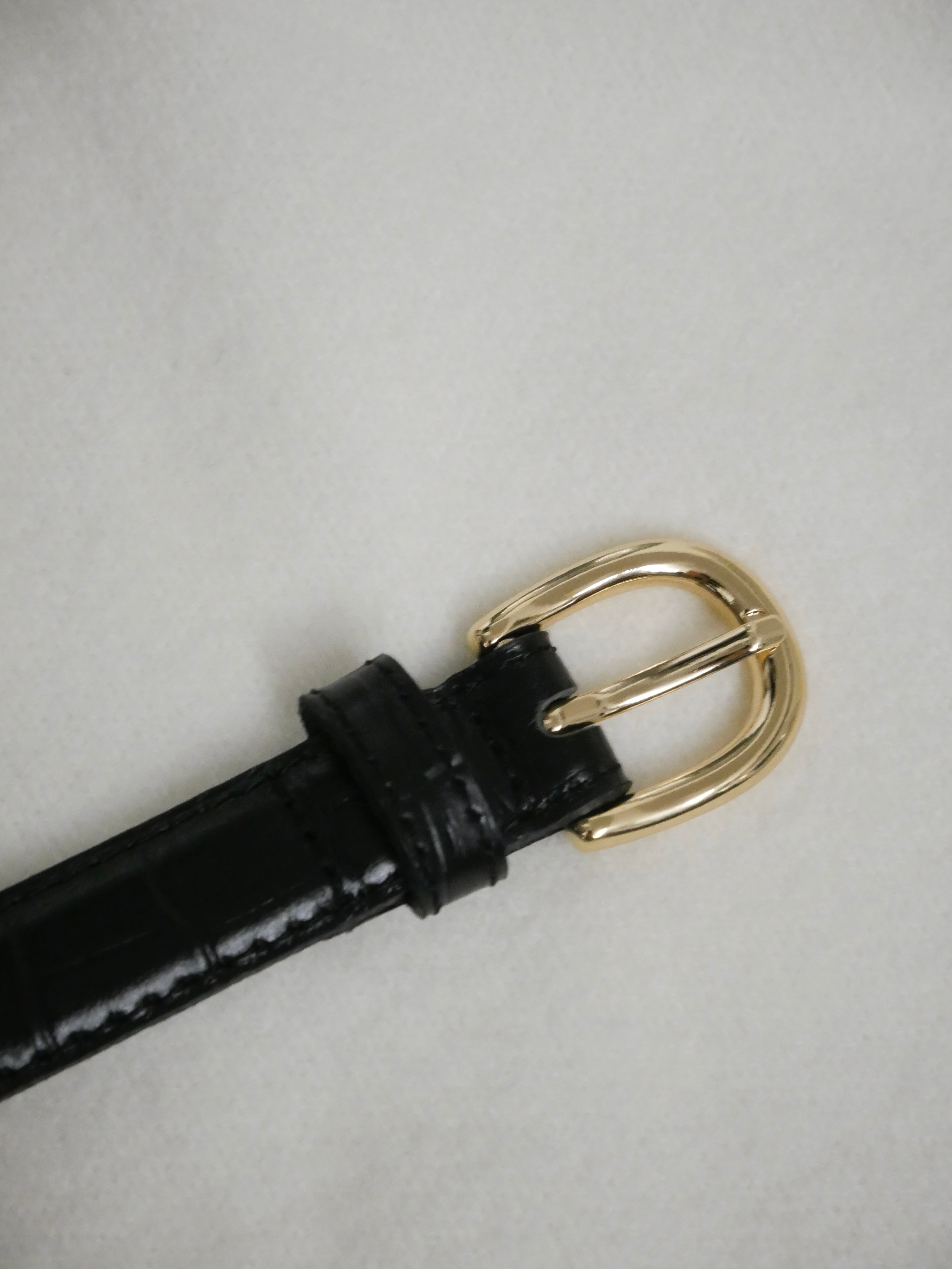 簡約細版皮帶（金扣）Minimal Slim Leather Belt (Gold Buckle)