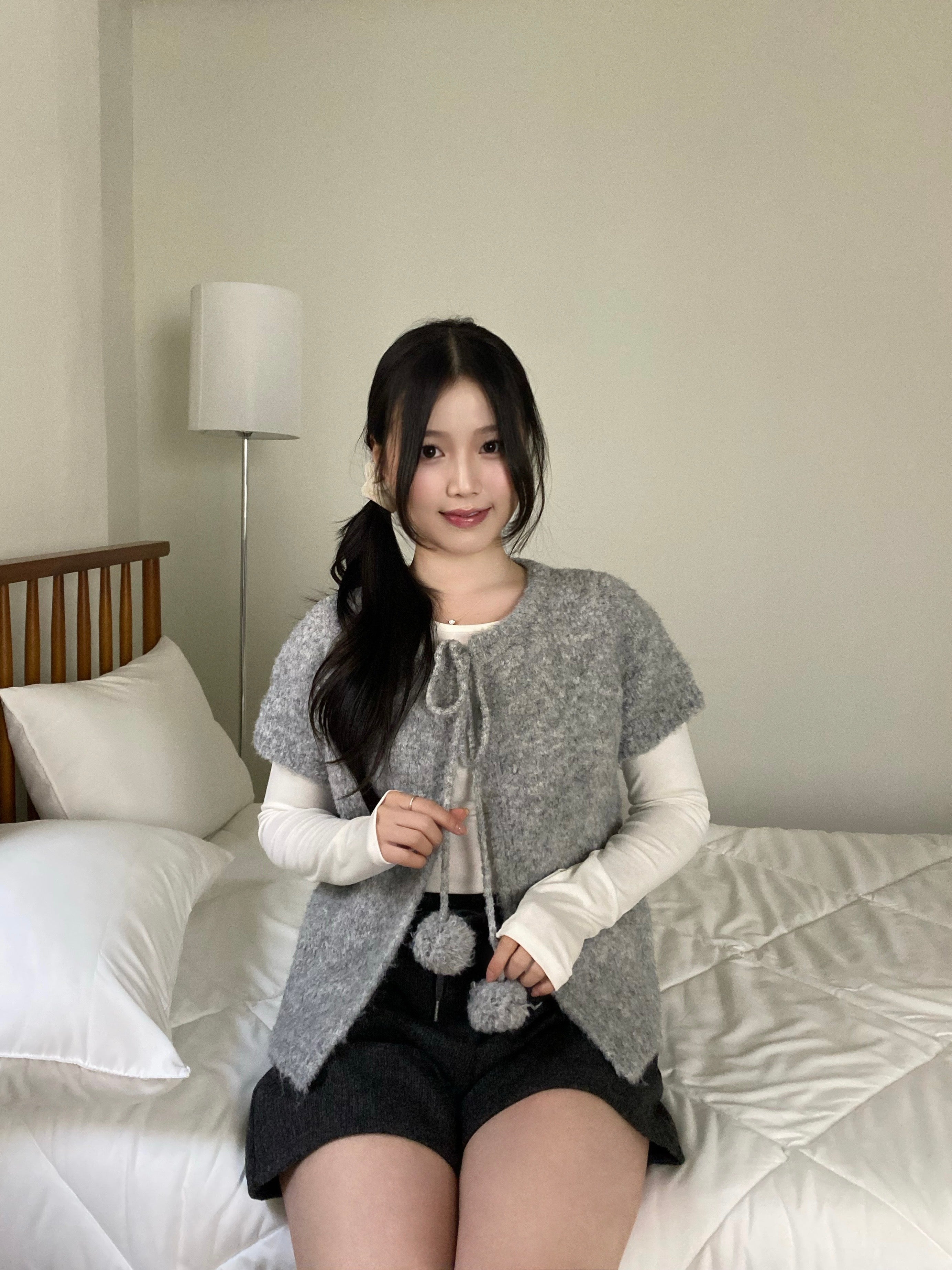 Clovery 波波綁帶針織短袖 Clovery Bobble Tie Knit Top