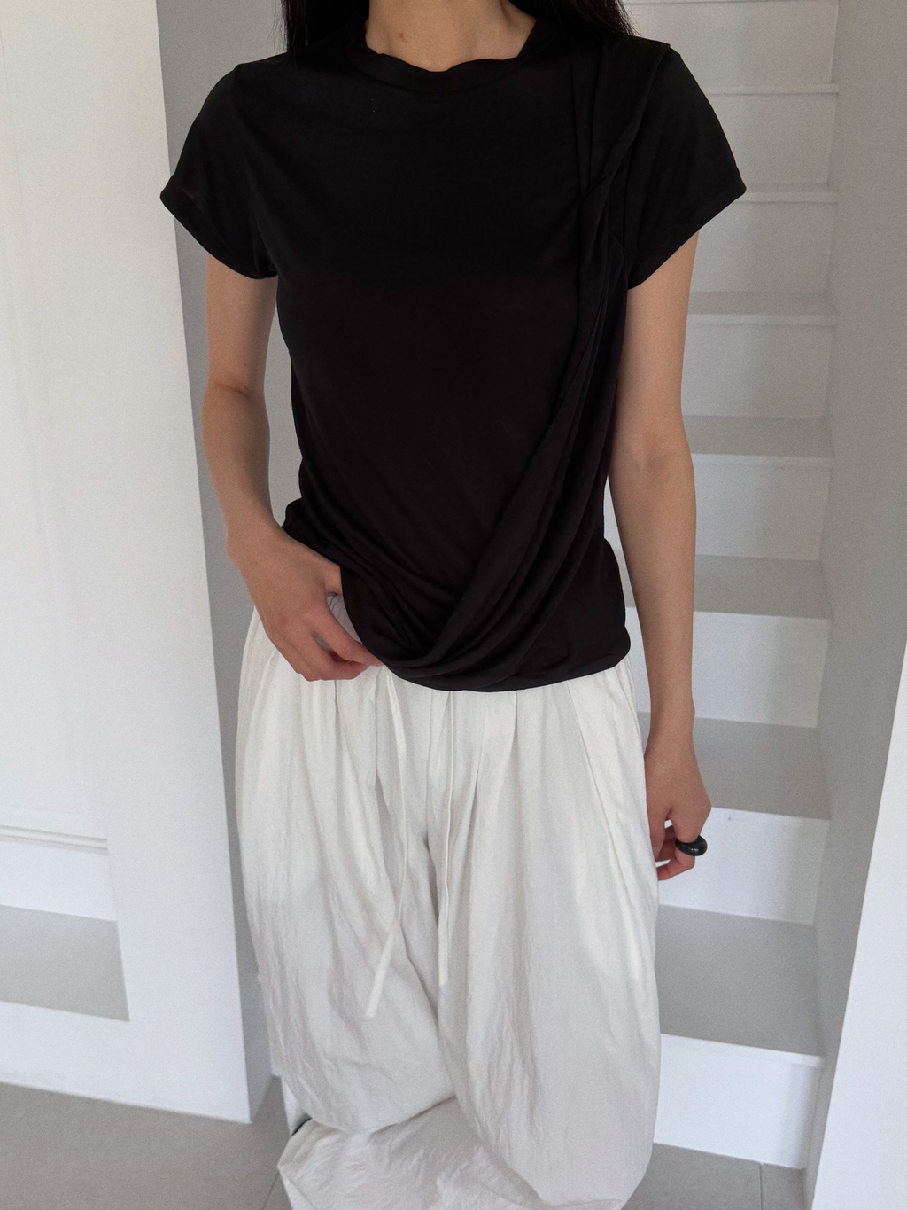 Layered Wrap Top | 慵懶交疊短袖Top⊹ ࣪ ˖