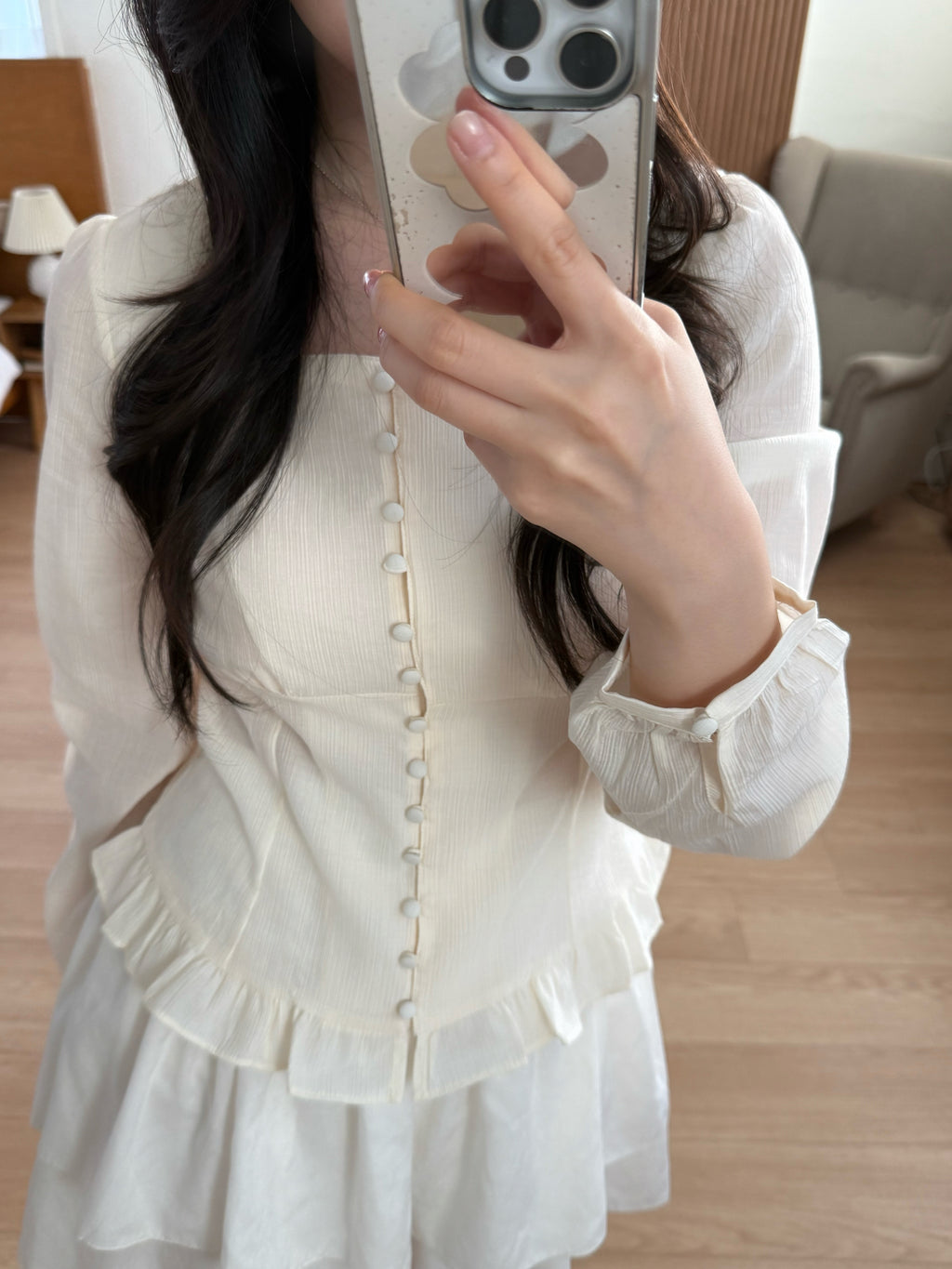 (氣質up!)輕柔雪紡排鈕blouse	Petal Button Chiffon Blouse