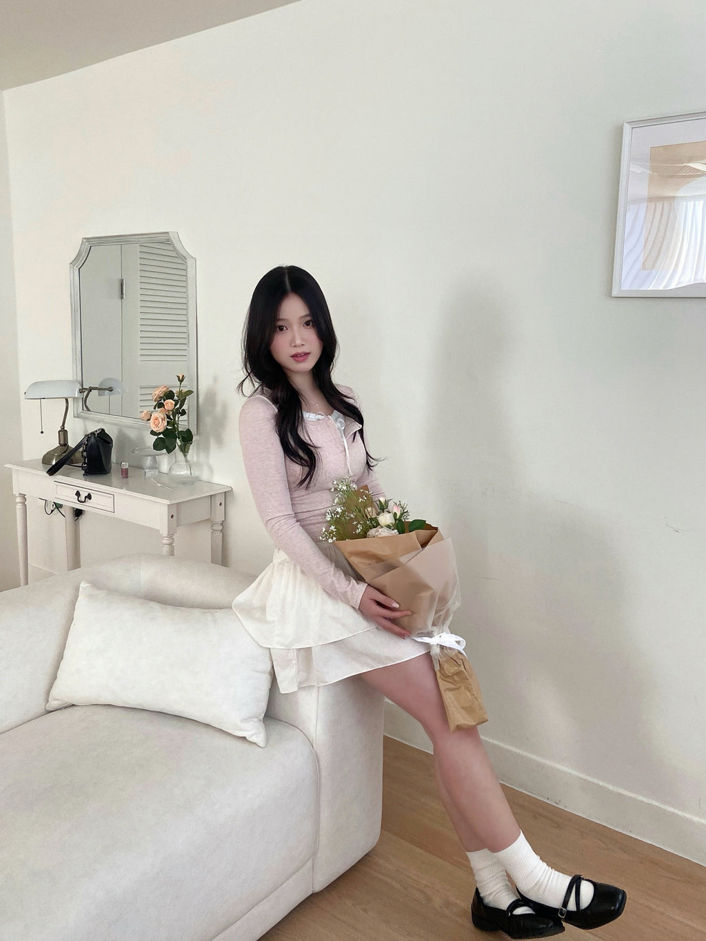 (甜美feel♡) ribbon lace假兩件top Soft Ribbon Lace Faux Layered Top