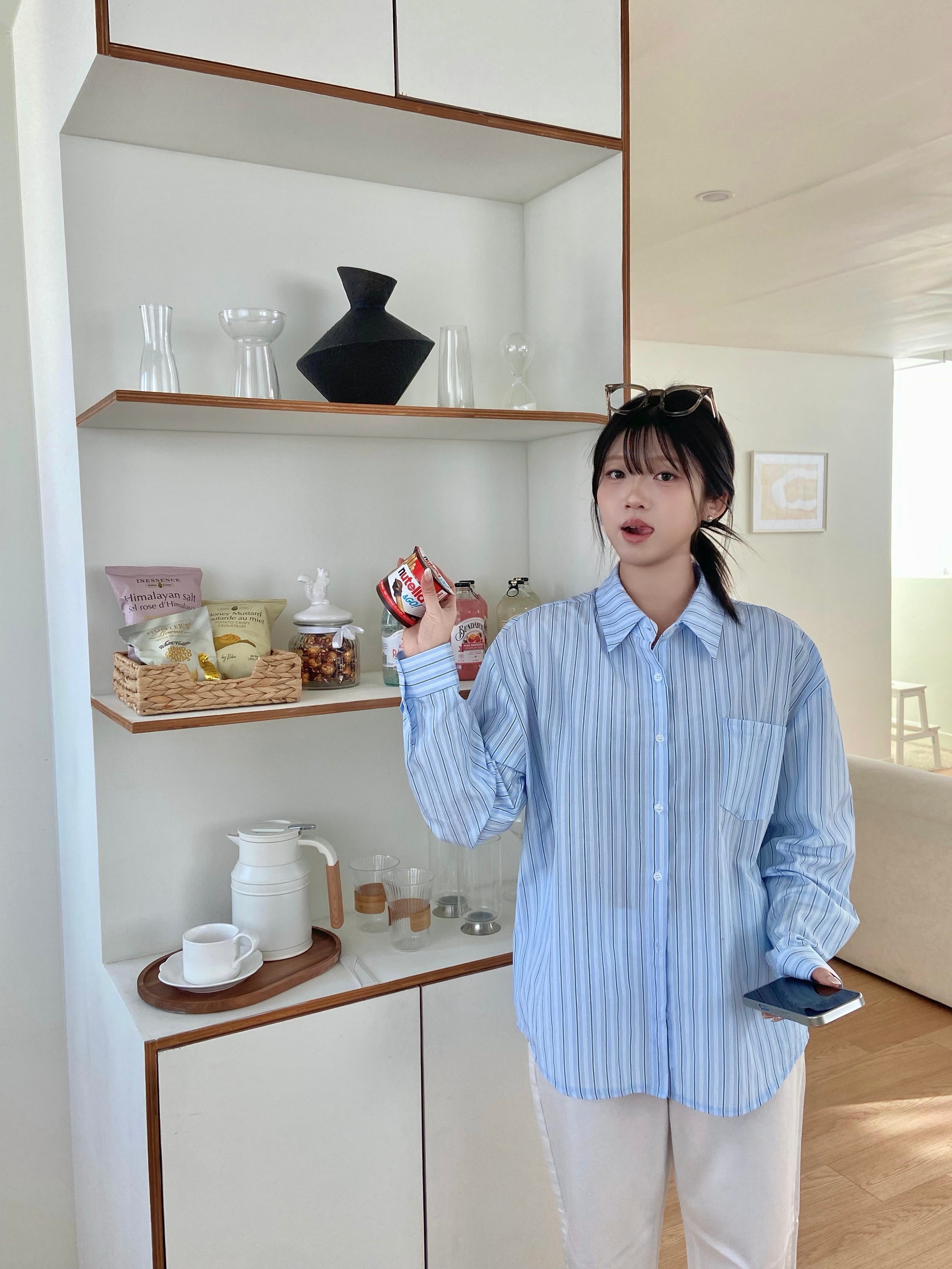 (兩色)隨性直間條寬鬆恤衫 Relaxed Fit Striped Shirt