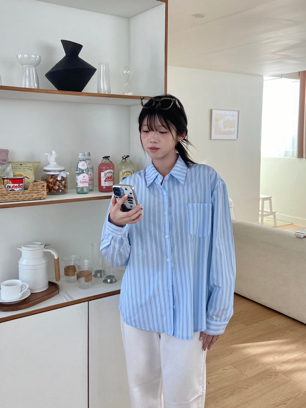 (兩色)隨性直間條寬鬆恤衫 Relaxed Fit Striped Shirt