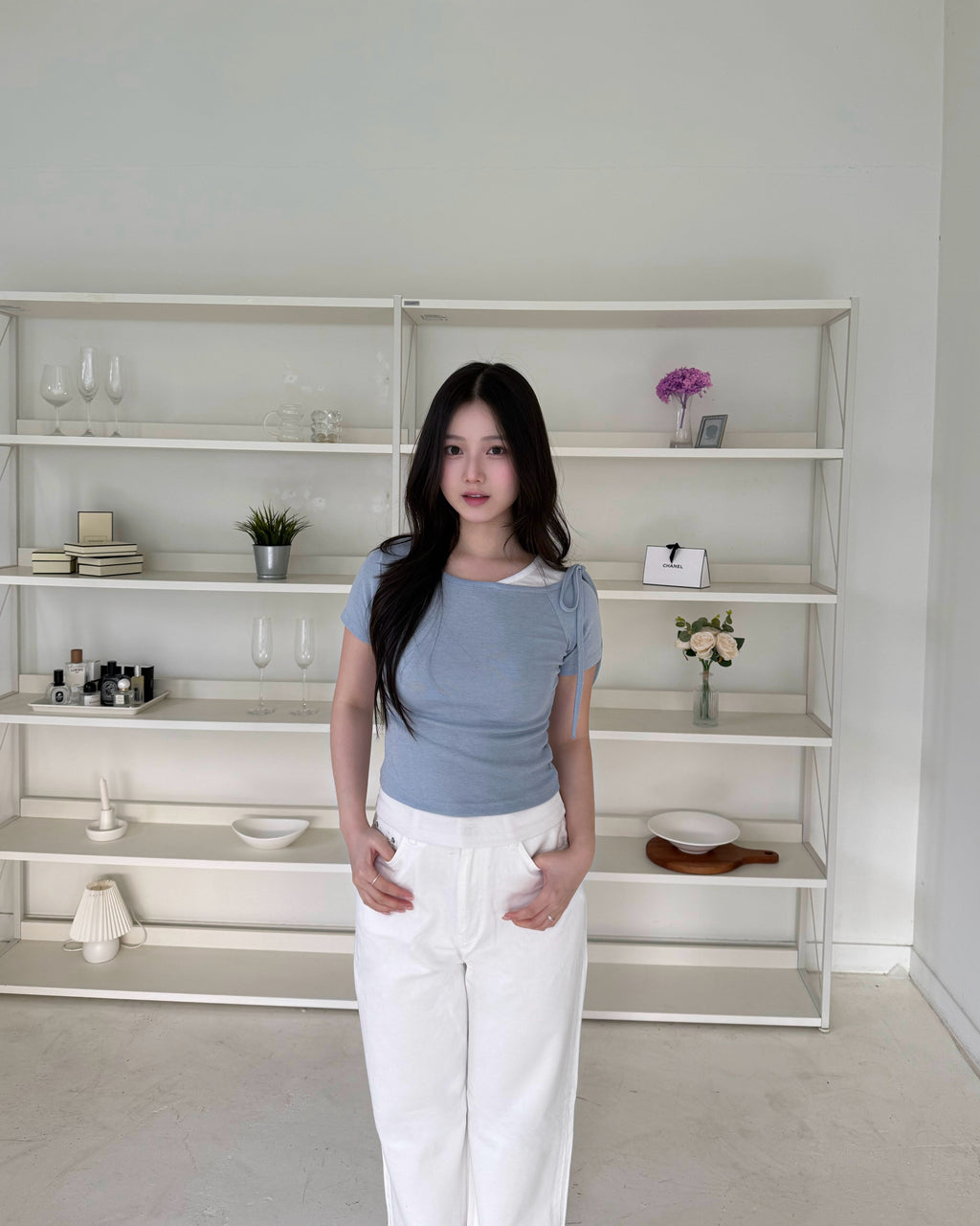 日常撞色拼接假兩件top Casual  Contrast Layered Bow Top