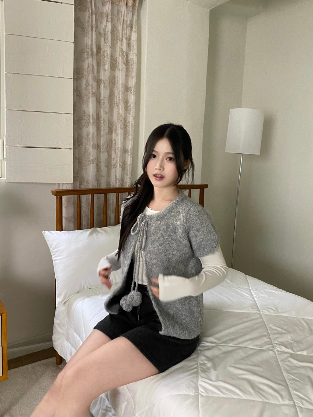 Clovery 波波綁帶針織短袖 Clovery Bobble Tie Knit Top