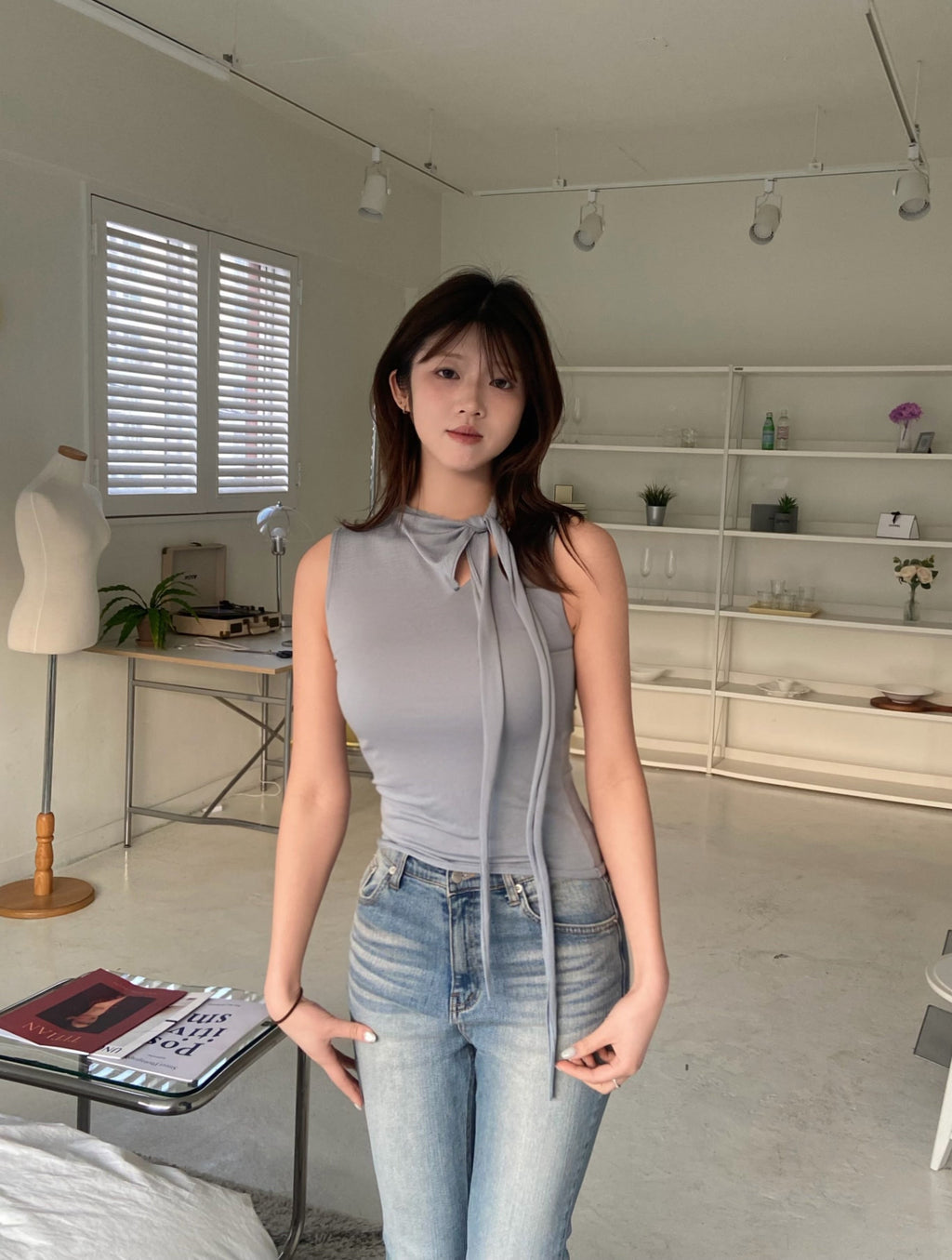 【設計感】不對稱圍巾綁帶背心 Scarf Detail Sleeveless Top