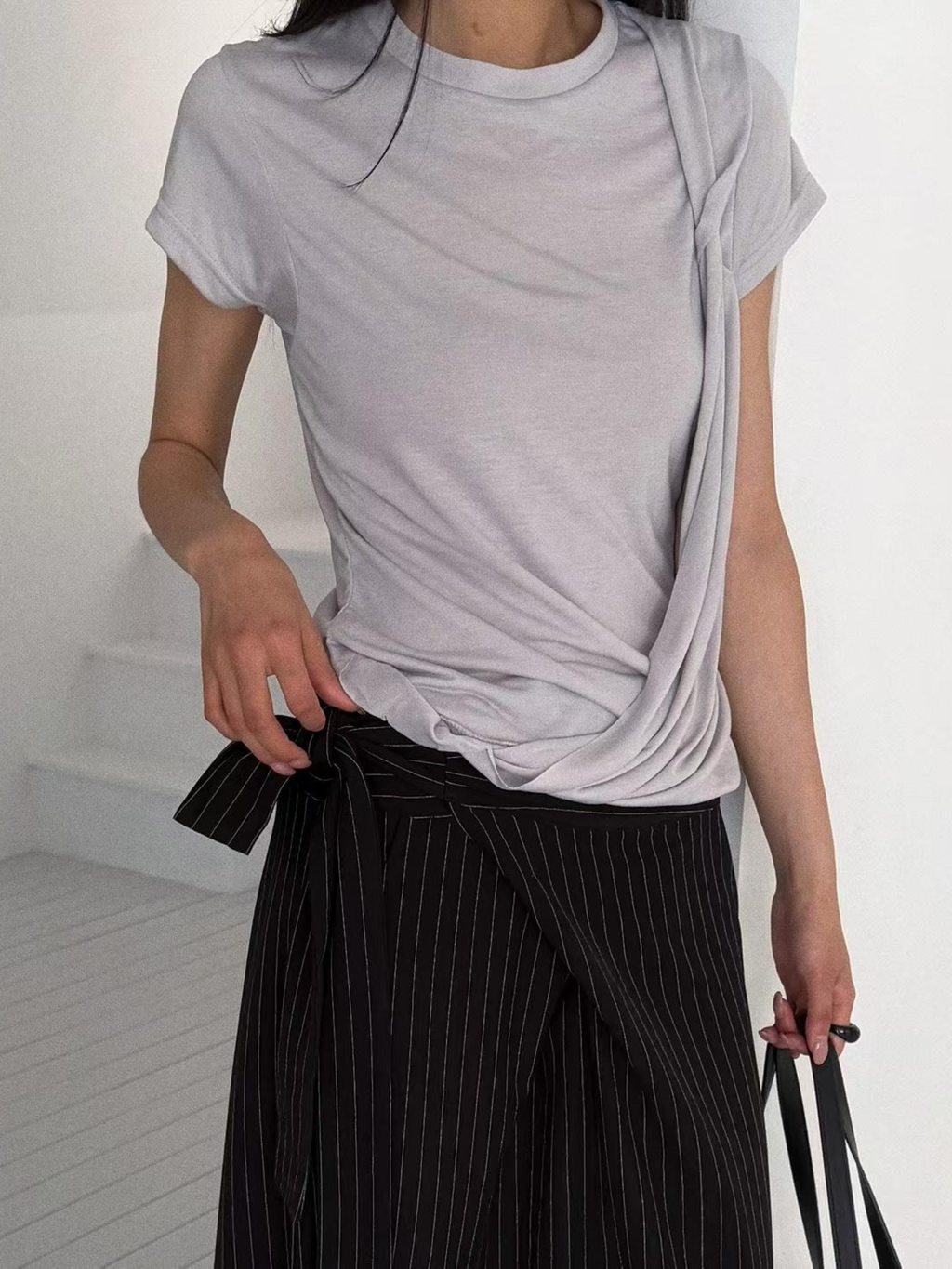 Layered Wrap Top | 慵懶交疊短袖Top⊹ ࣪ ˖