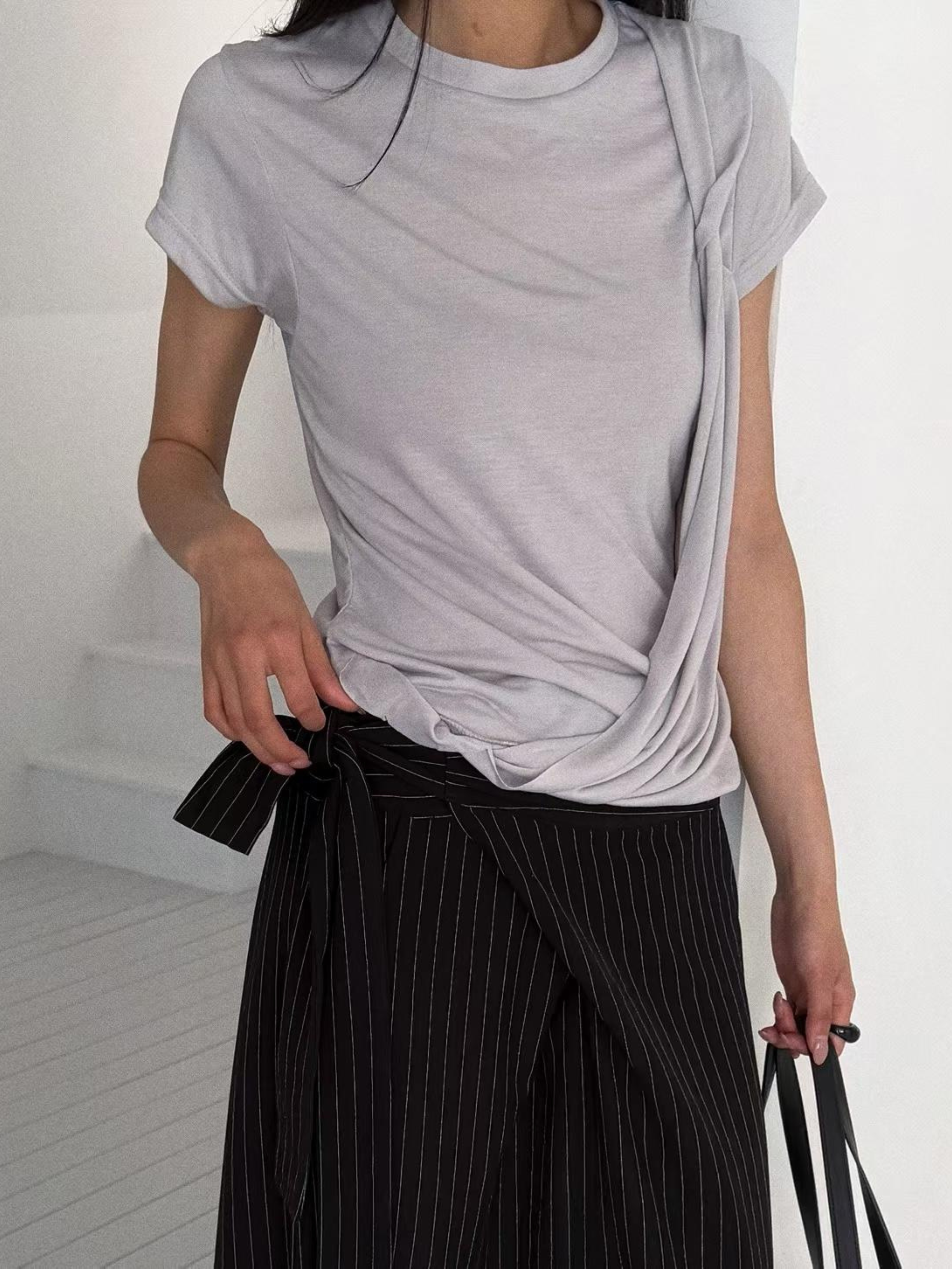 Layered Wrap Top | 慵懶交疊短袖Top⊹ ࣪ ˖