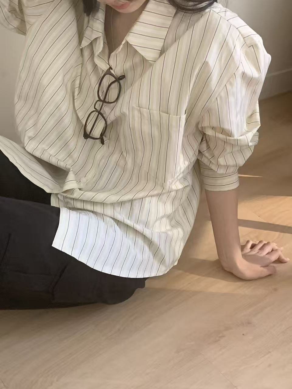 (兩色)隨性直間條寬鬆恤衫 Relaxed Fit Striped Shirt