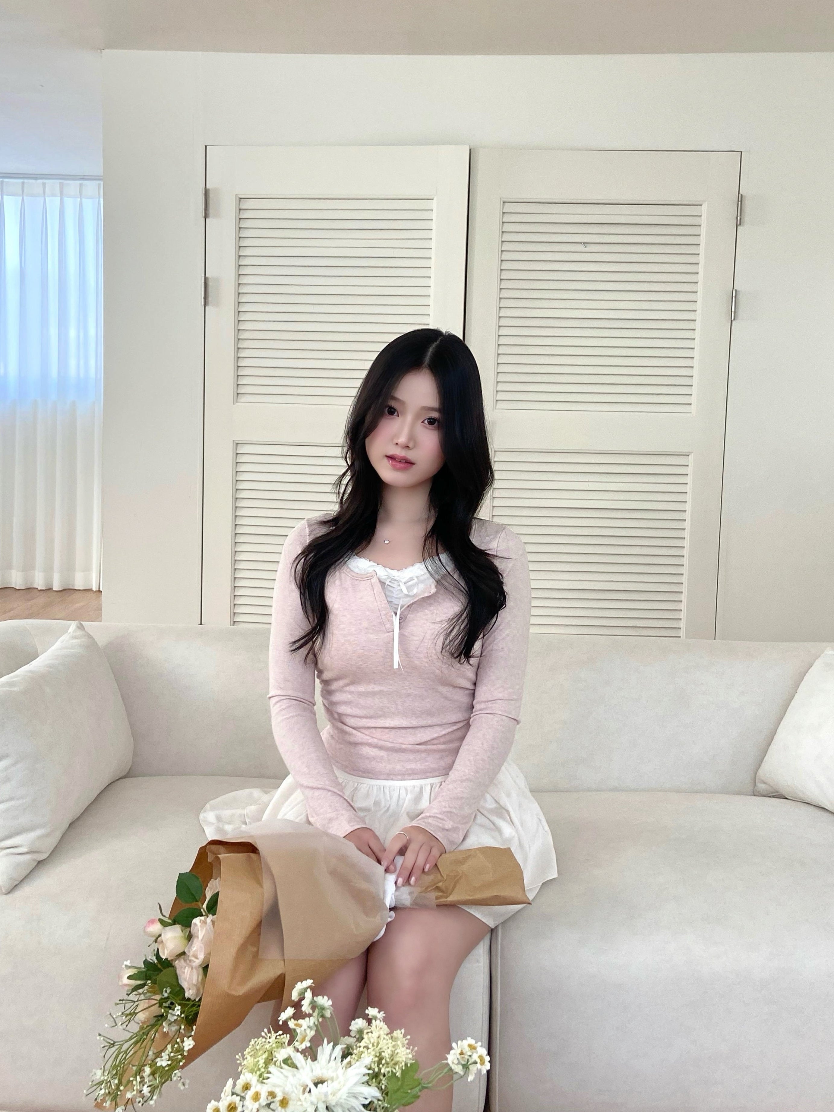 (甜美feel♡) ribbon lace假兩件top Soft Ribbon Lace Faux Layered Top