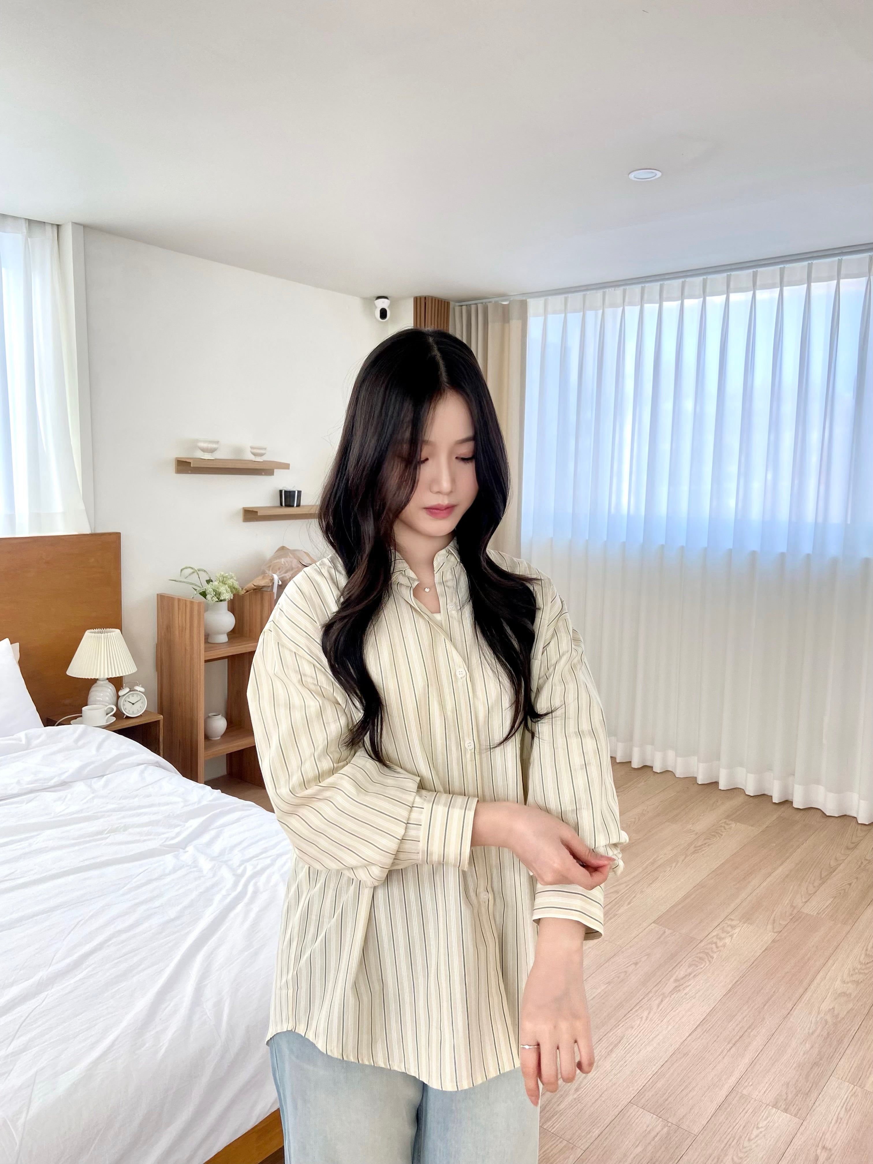 (兩色)隨性直間條寬鬆恤衫 Relaxed Fit Striped Shirt