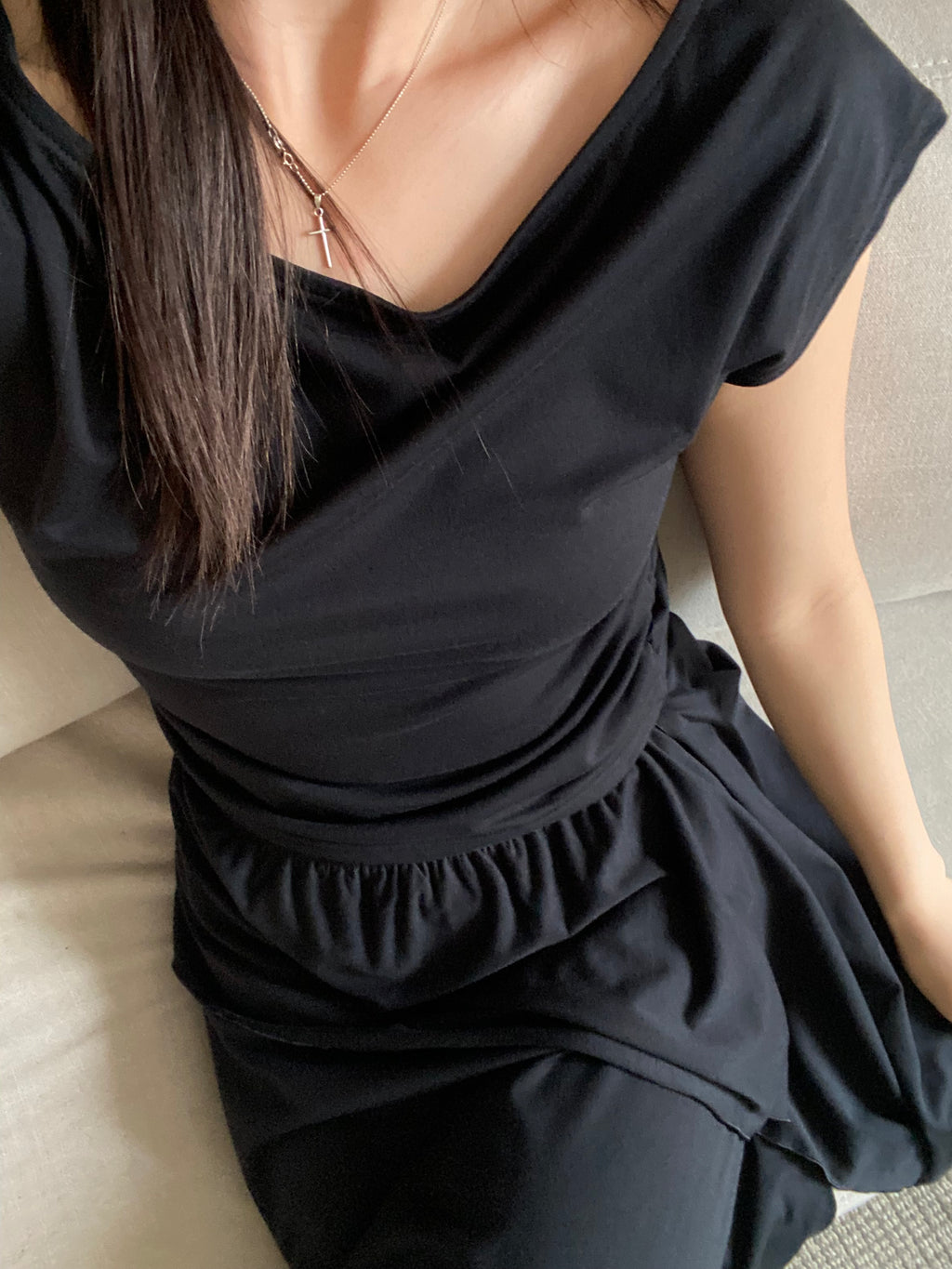 不規則抓皺垂墜短袖+長裙set	| Asymmetric Ruched Drape Set