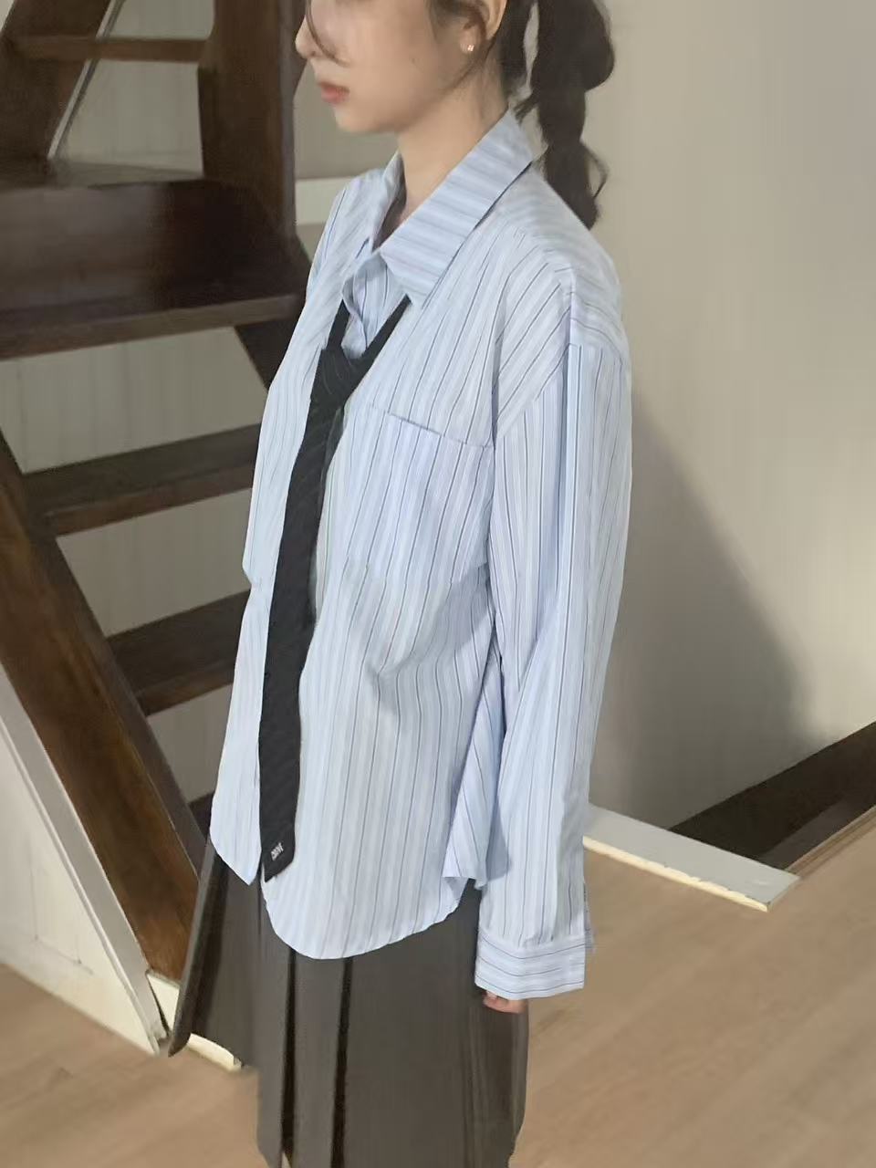 (兩色)隨性直間條寬鬆恤衫 Relaxed Fit Striped Shirt