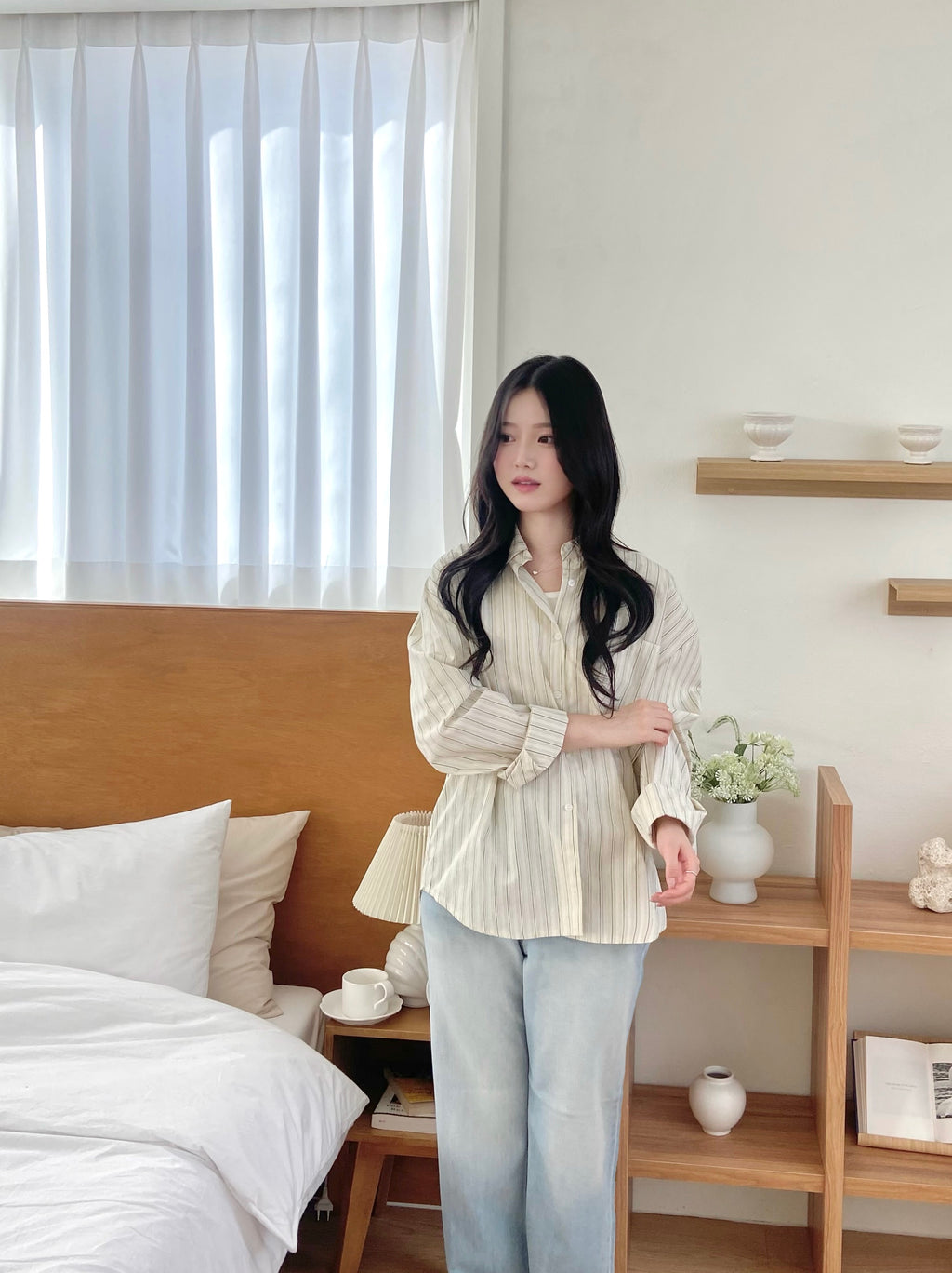 (兩色)隨性直間條寬鬆恤衫 Relaxed Fit Striped Shirt