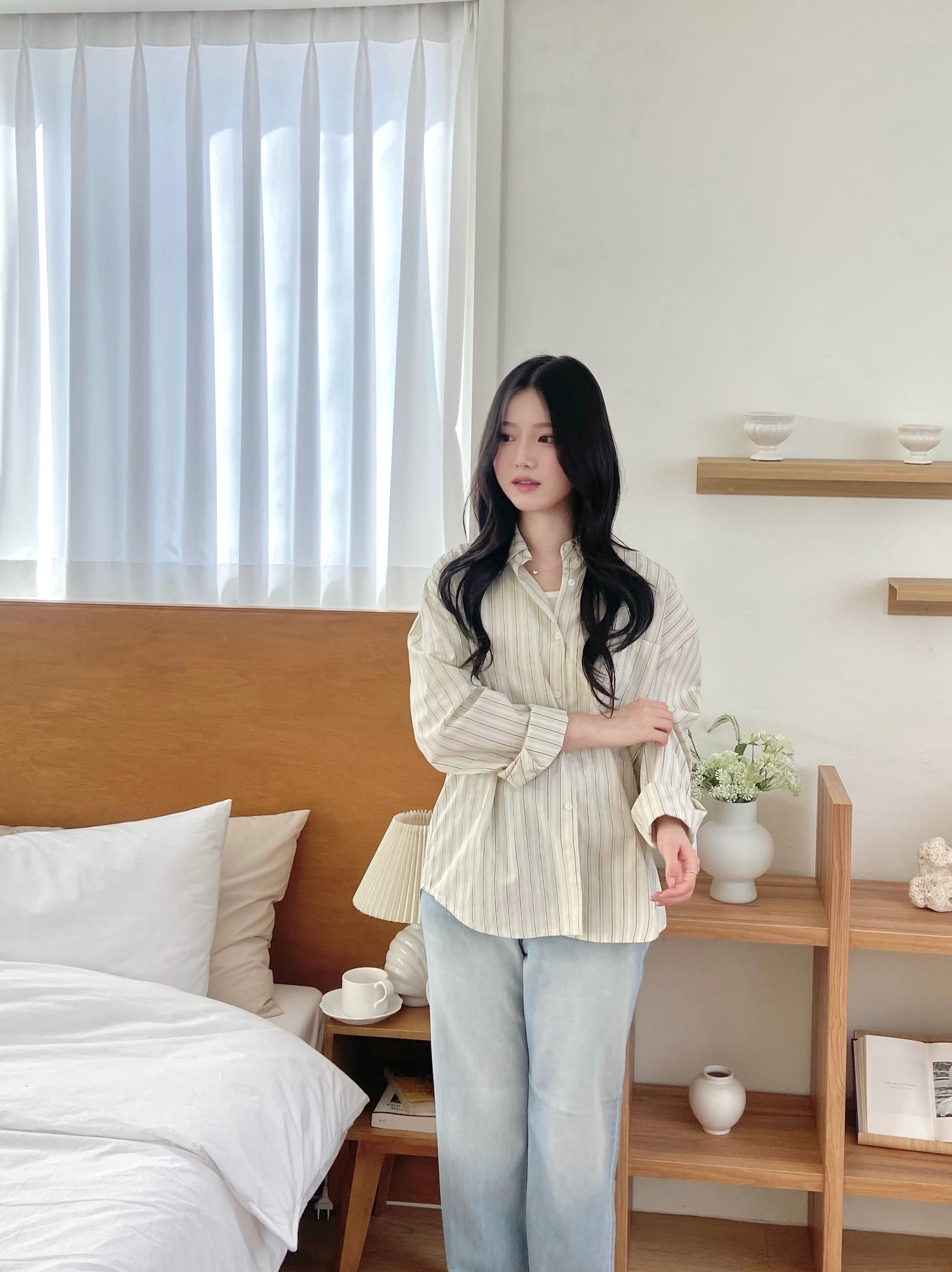 (兩色)隨性直間條寬鬆恤衫 Relaxed Fit Striped Shirt