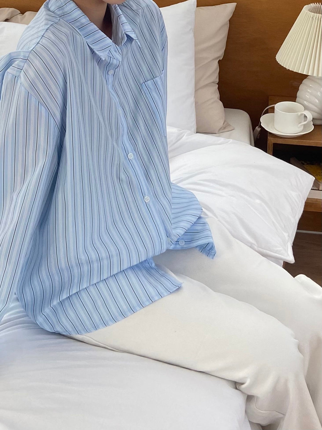 (兩色)隨性直間條寬鬆恤衫 Relaxed Fit Striped Shirt