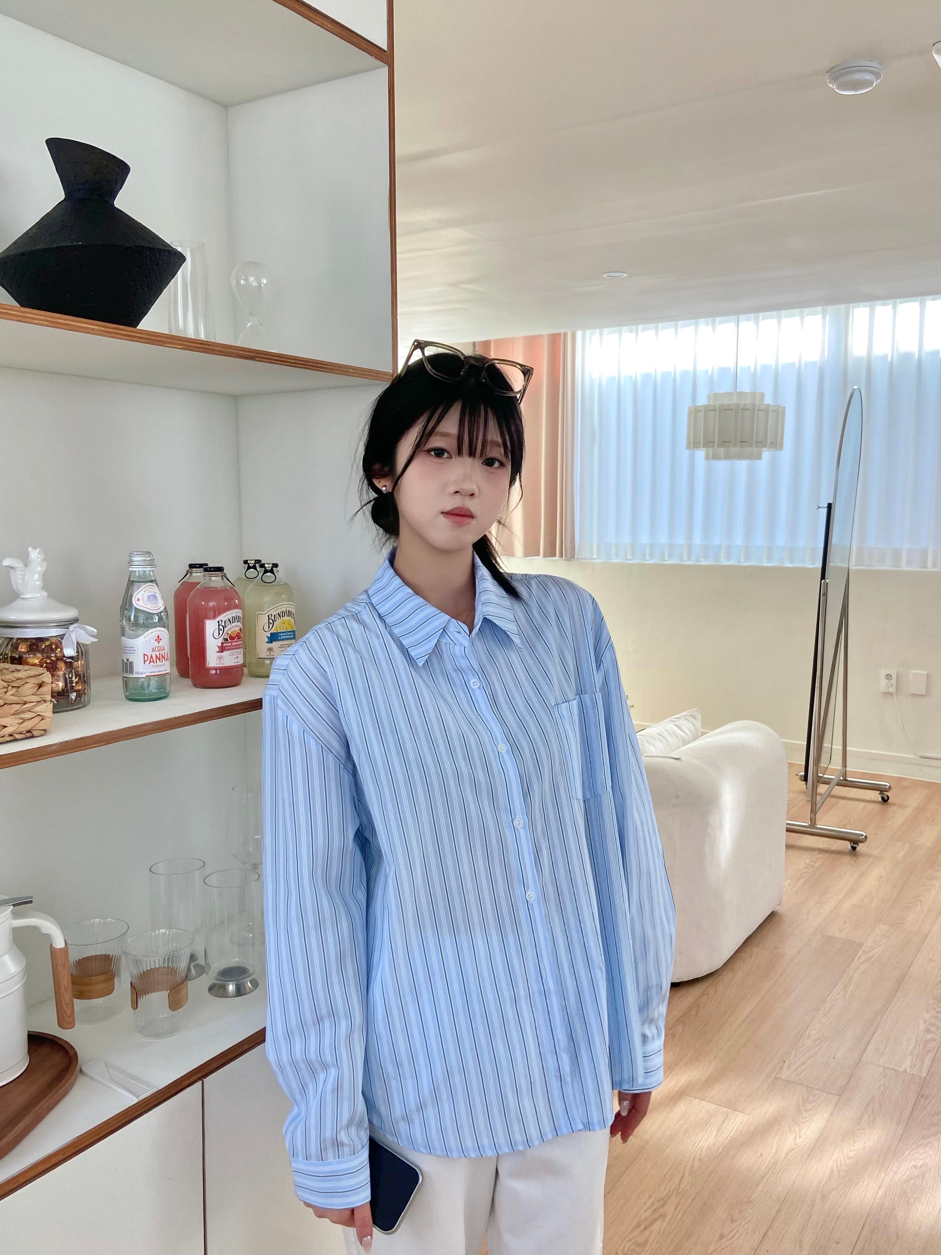 (兩色)隨性直間條寬鬆恤衫 Relaxed Fit Striped Shirt