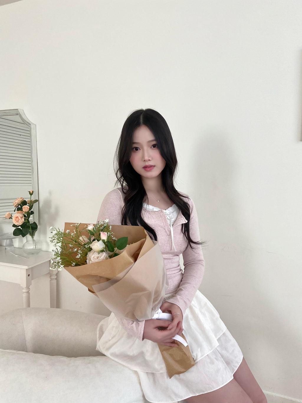 (甜美feel♡) ribbon lace假兩件top Soft Ribbon Lace Faux Layered Top