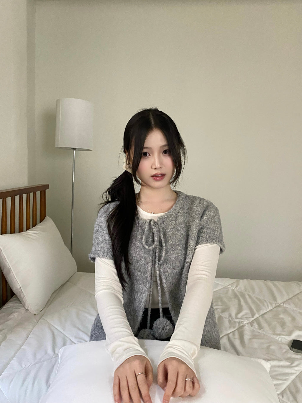 Clovery 波波綁帶針織短袖 Clovery Bobble Tie Knit Top