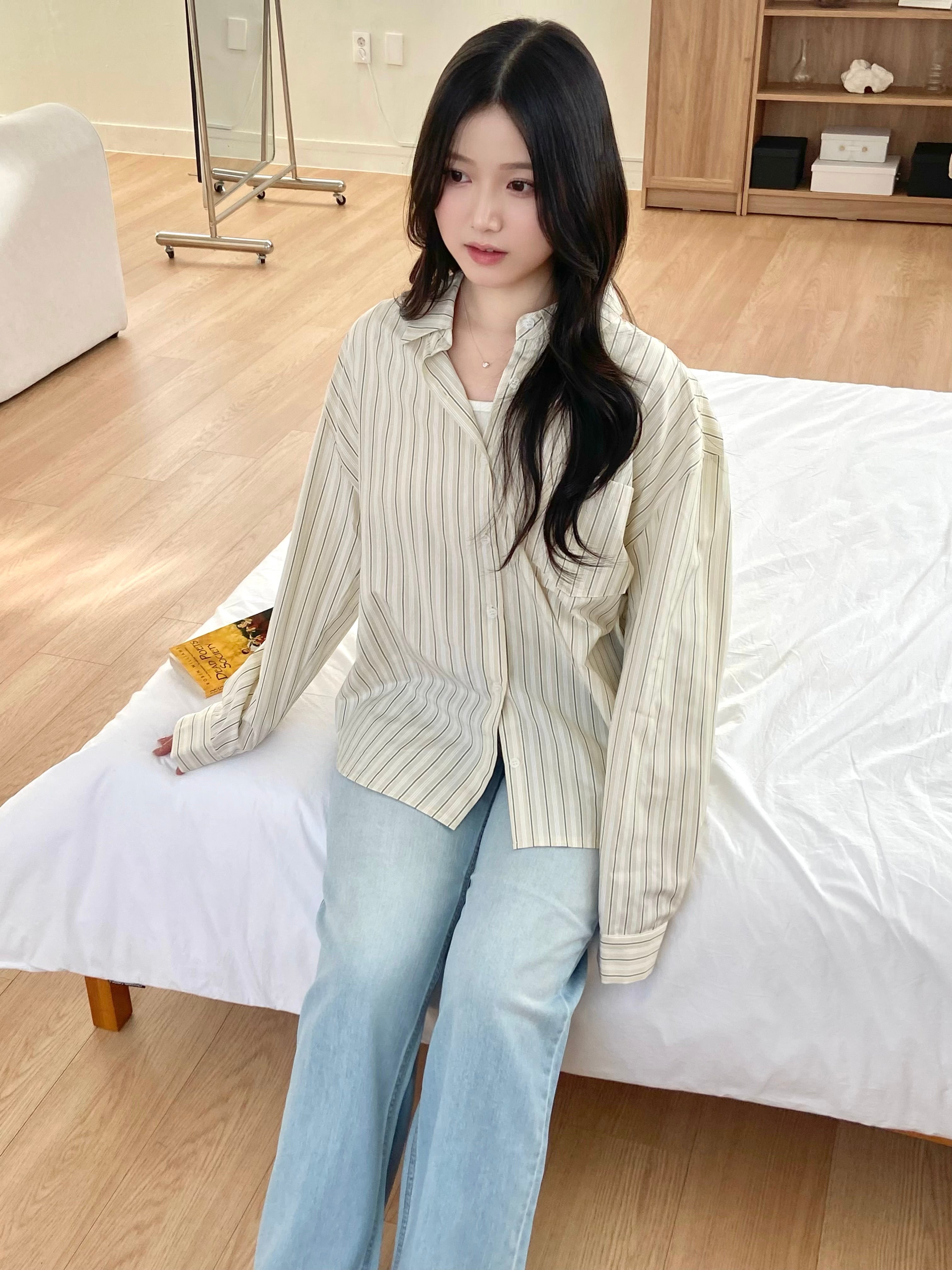 (兩色)隨性直間條寬鬆恤衫 Relaxed Fit Striped Shirt