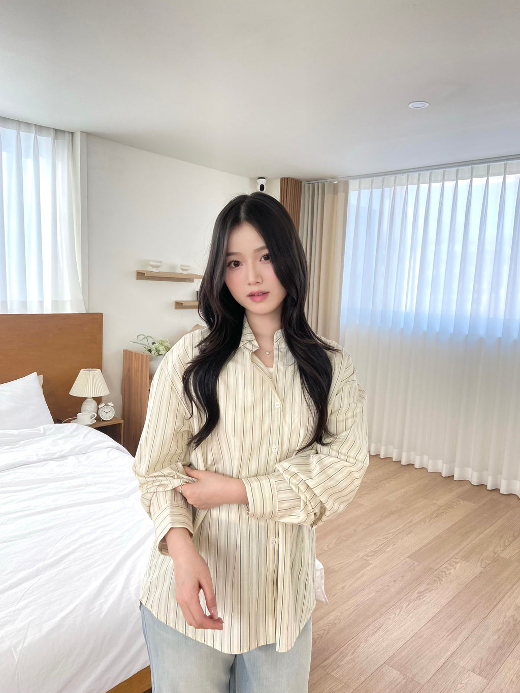(兩色)隨性直間條寬鬆恤衫 Relaxed Fit Striped Shirt