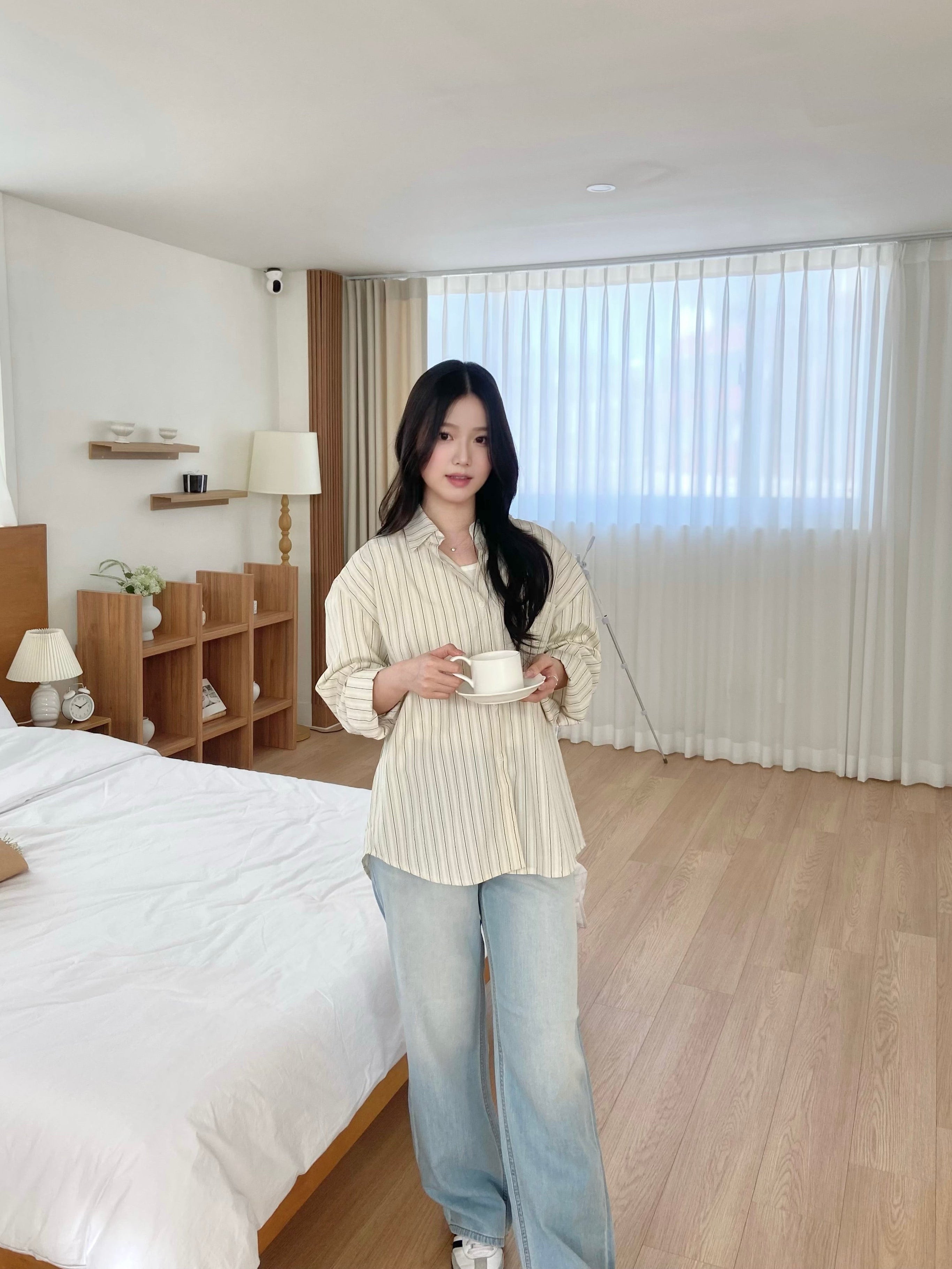(兩色)隨性直間條寬鬆恤衫 Relaxed Fit Striped Shirt