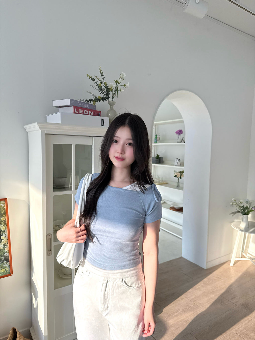 日常撞色拼接假兩件top Casual  Contrast Layered Bow Top