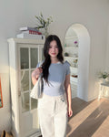 日常撞色拼接假兩件top Casual  Contrast Layered Bow Top