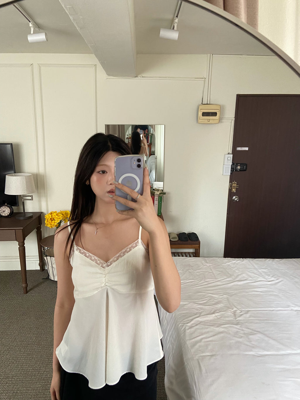 氣質溫柔lace背心長裙set | Pure White Lace Satin Two-piece Set