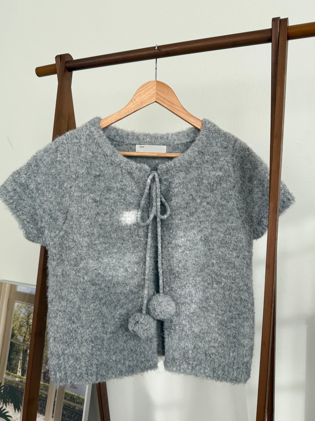 Clovery 波波綁帶針織短袖 Clovery Bobble Tie Knit Top