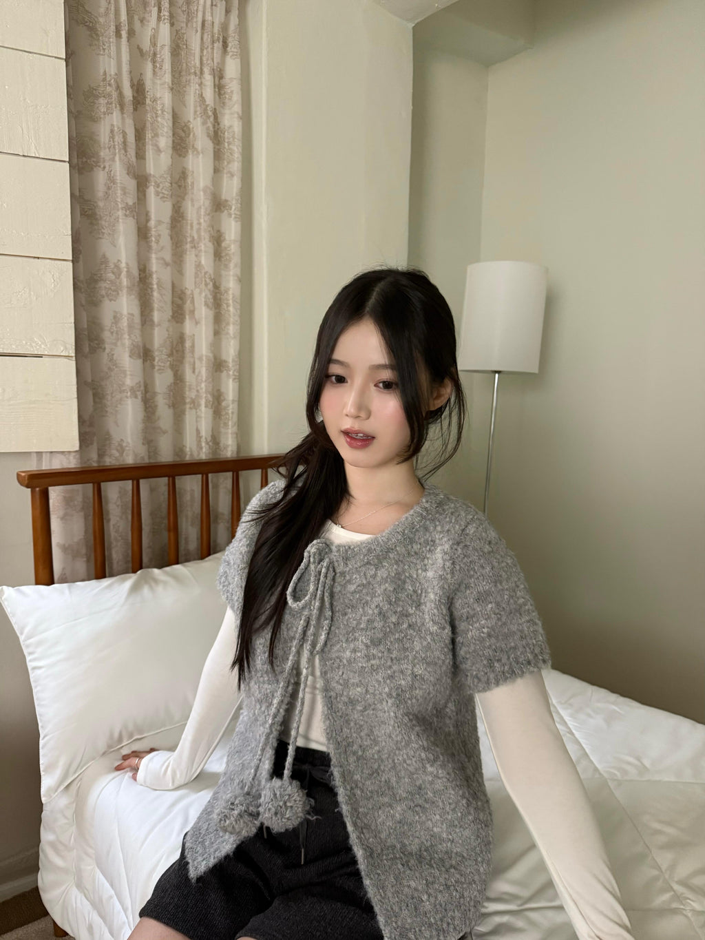 Clovery 波波綁帶針織短袖 Clovery Bobble Tie Knit Top