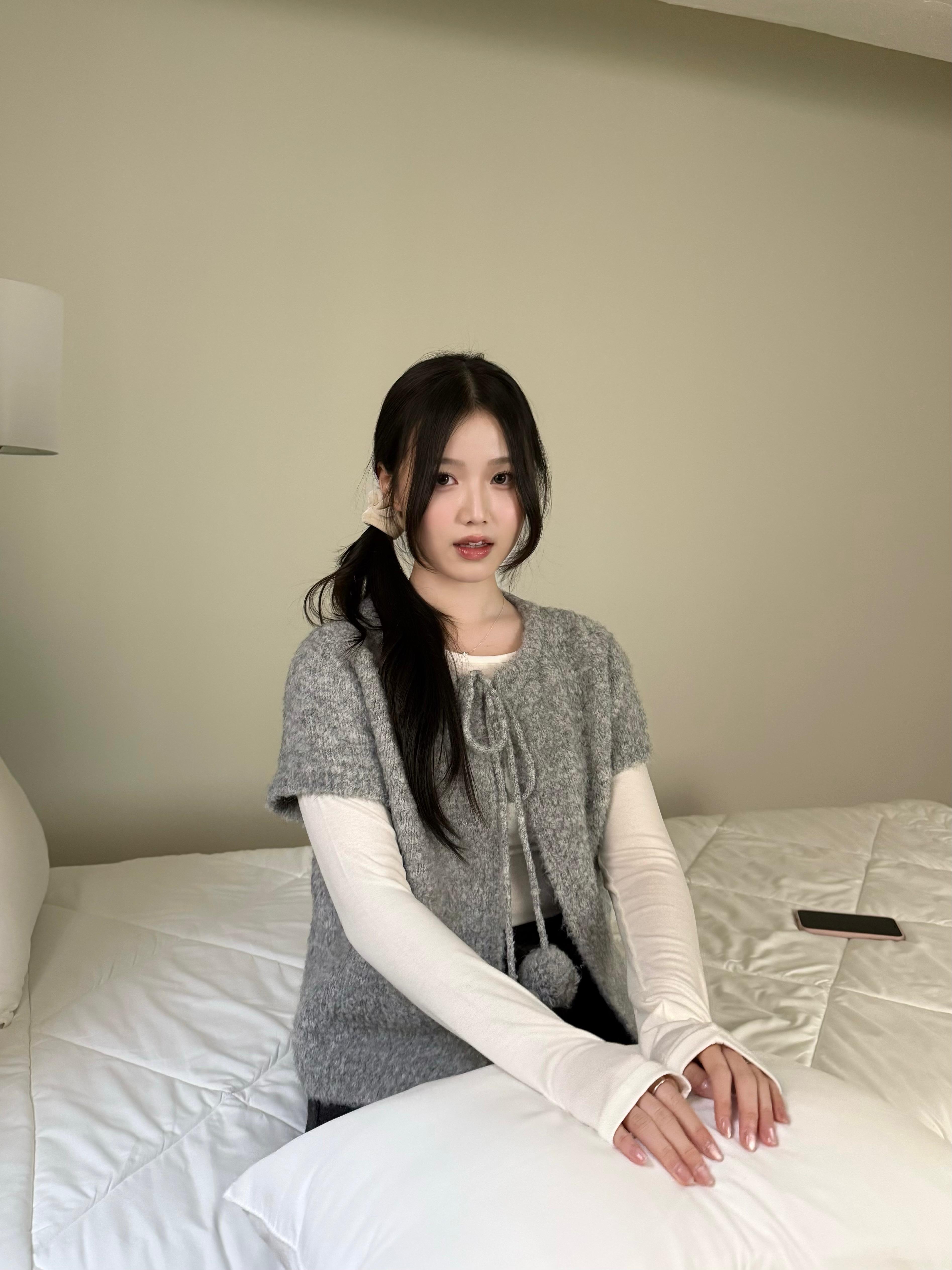 Clovery 波波綁帶針織短袖 Clovery Bobble Tie Knit Top
