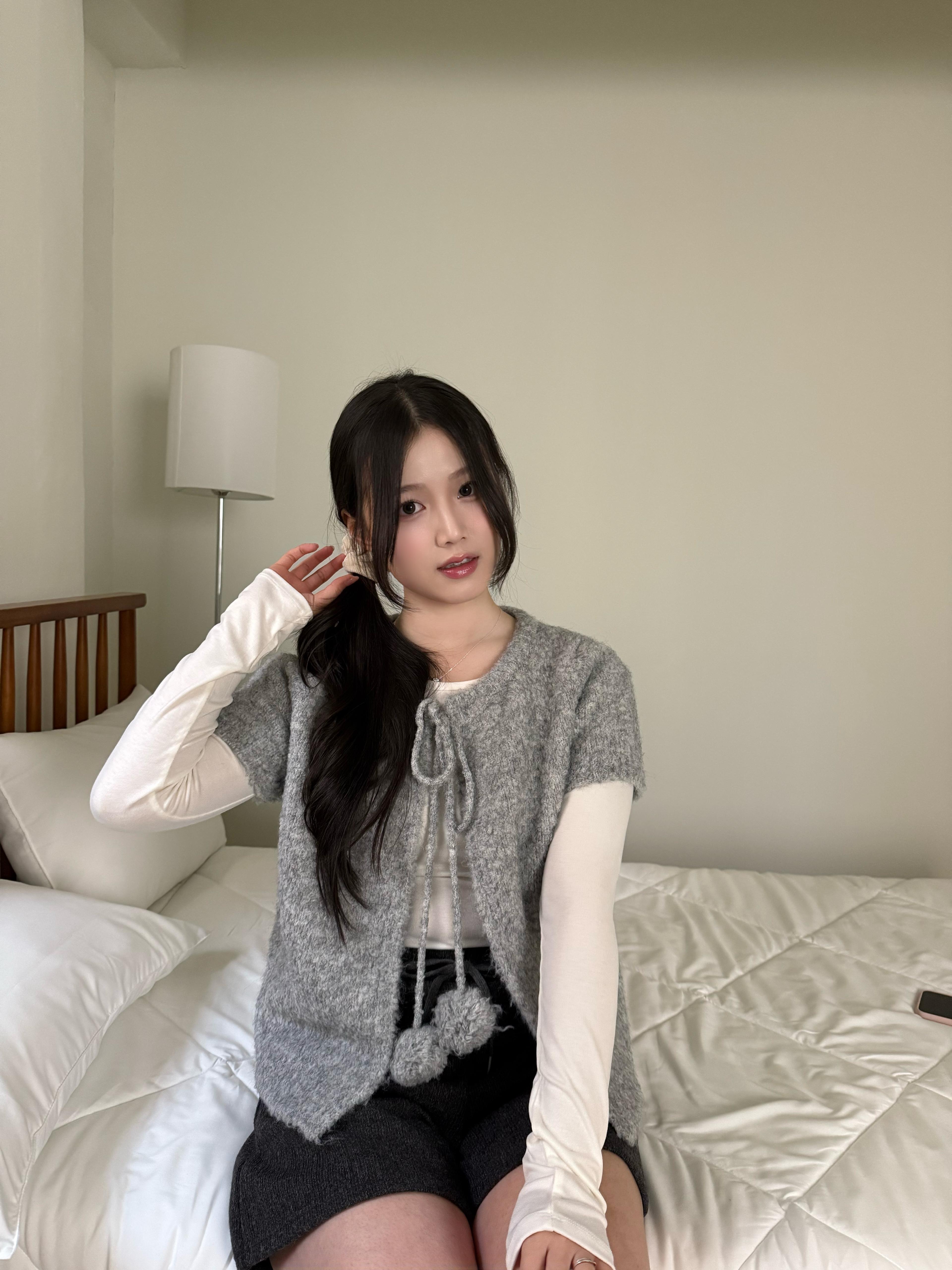 Clovery 波波綁帶針織短袖 Clovery Bobble Tie Knit Top