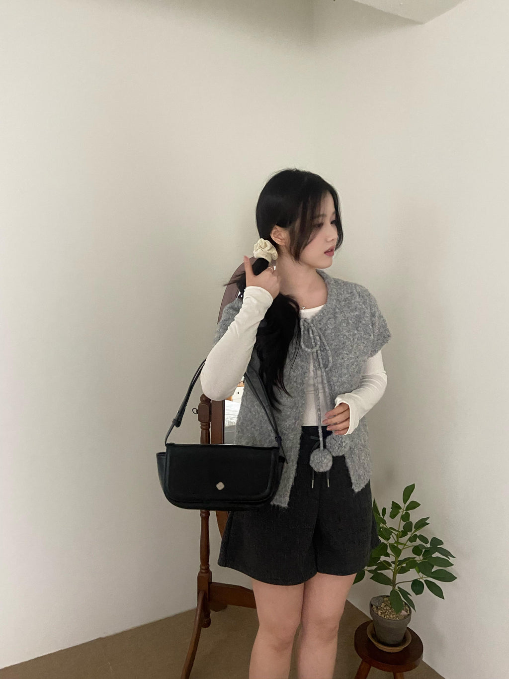 Clovery 波波綁帶針織短袖 Clovery Bobble Tie Knit Top