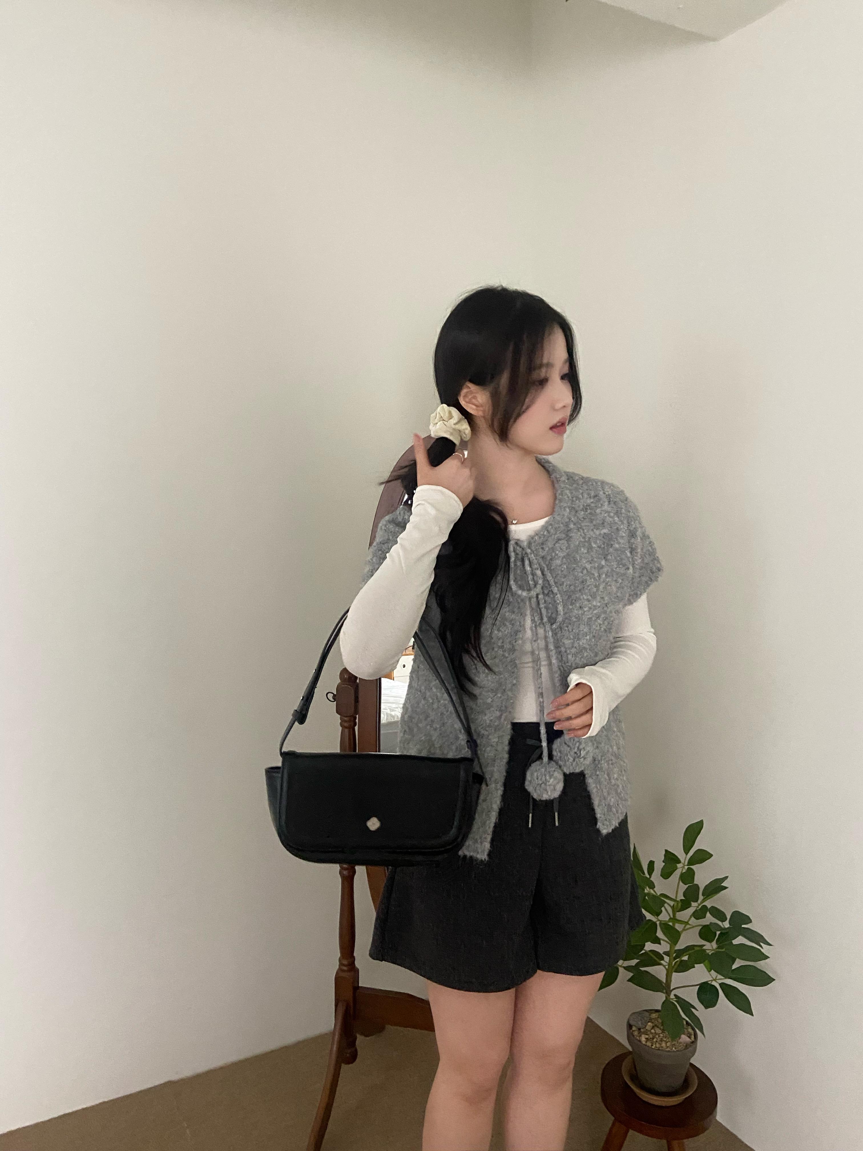 Clovery 波波綁帶針織短袖 Clovery Bobble Tie Knit Top