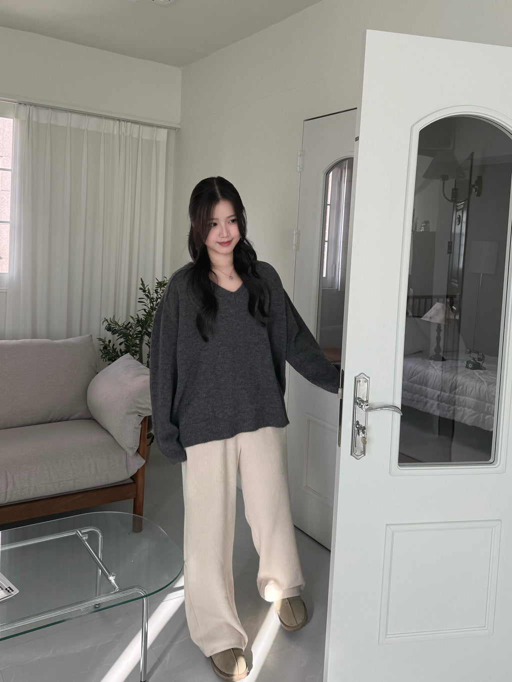 自然顯瘦直筒針織長褲	Natural Straight Knit Pants